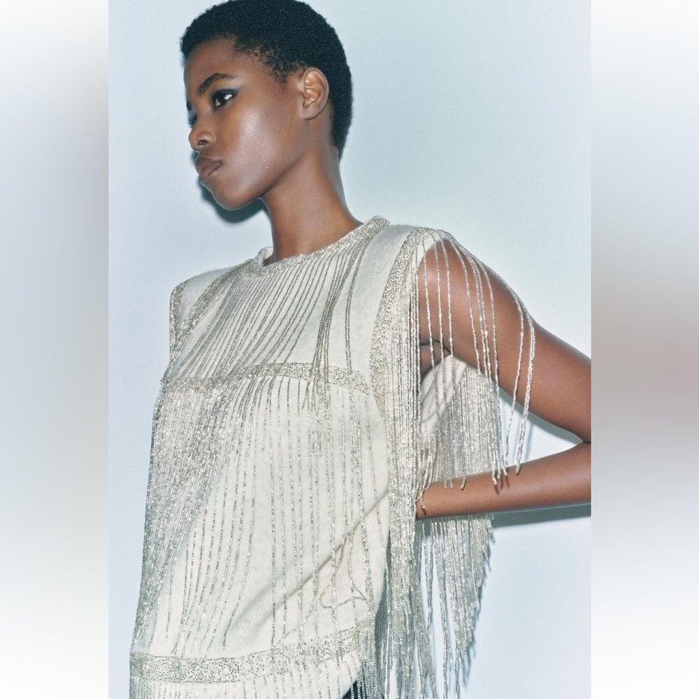 Zara beaded fringe knit sweater vest - Picture 4 of 8
